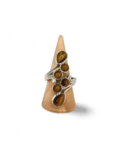 Bague réglable en argent avec Œil de Tigre naturel
