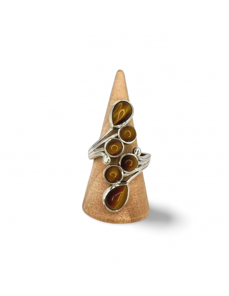 Bague réglable en argent avec Œil de Tigre naturel
