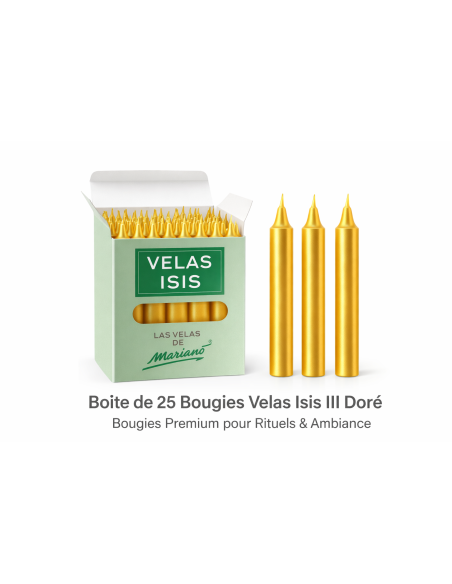 Bougies Velas Isis III Doré – Lot de 25 bougies rituelles