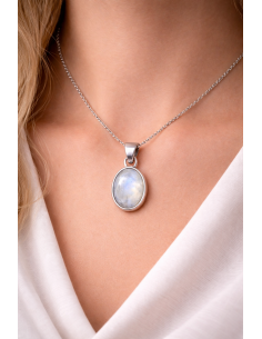 Pendentif cerclé argent en Pierre de lune - encens.business