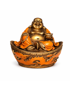 Statue Bouddha en résine avec lingot de prospérité 10cm- 2