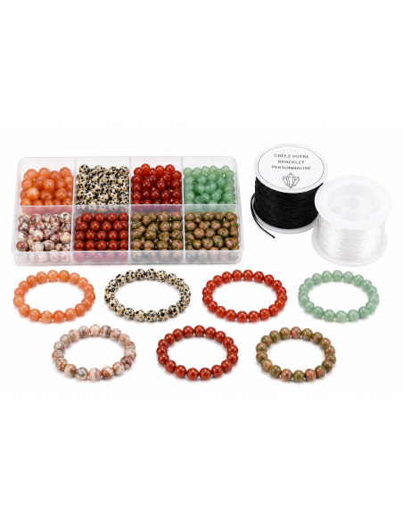 Bracelet Énergétique Personnalisable – 3 Pierres au Choix (Perles 8 mm)