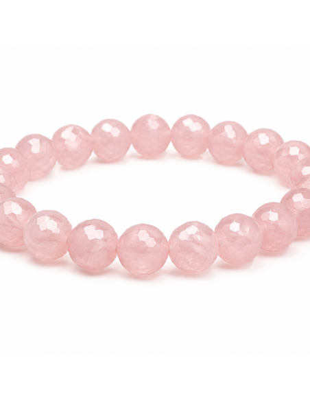 Bracelet Quartz Rose Naturel 8 mm facetté.