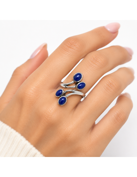 Bague réglable en Argent et Lapis Lazuli facettée