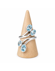 Bague réglable en Argent et Topaze Bleue facettée