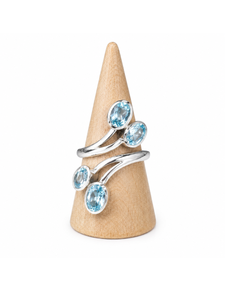 Bague réglable en Argent et Topaze Bleue facettée