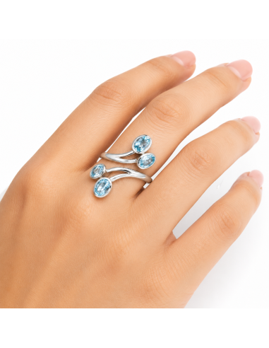 Bague réglable en Argent et Topaze Bleue facettée