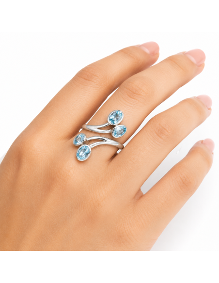 Bague réglable en Argent et Topaze Bleue facettée