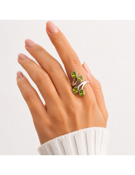 Bague réglable en argent 925 avec Péridot naturel