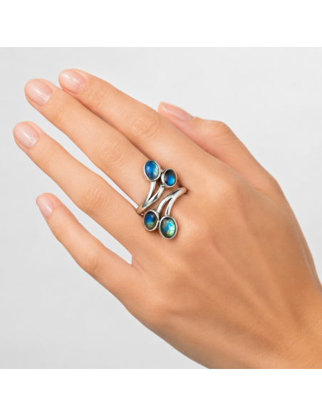 Bague réglable en Argent et Labradorite facettée