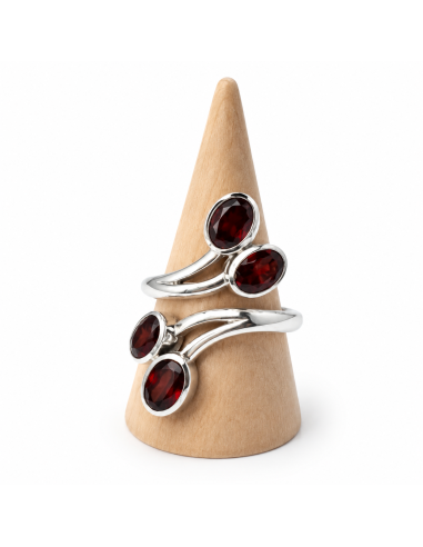 Bague réglable en Argent et Grenat facettée