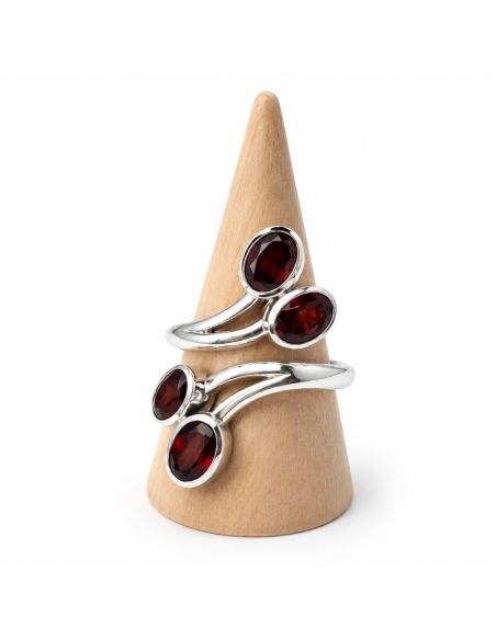 Bague réglable en Argent et Grenat facettée