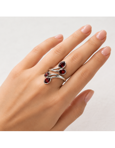 Bague réglable en Argent et Grenat facettée