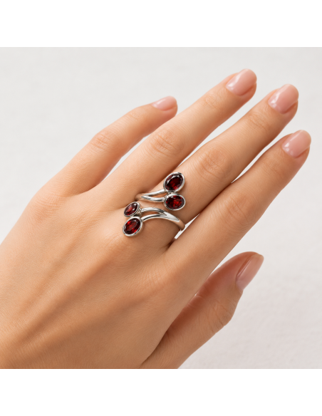 Bague réglable en Argent et Grenat facettée