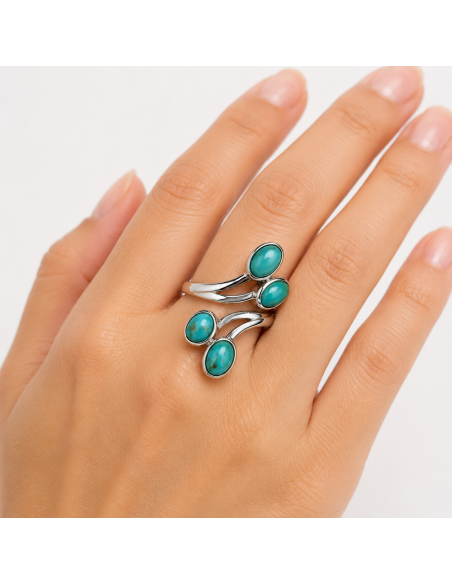 Bague réglable en Argent et Turquoise