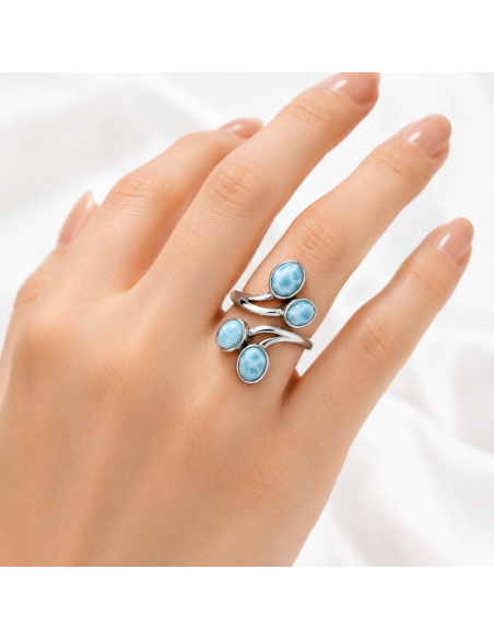 Bague réglable en Argent et Larimar