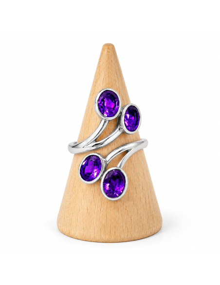 Bague réglable en Argent et Améthyste facettée
