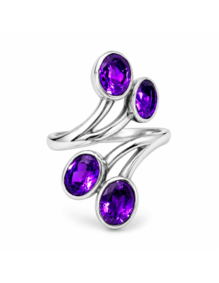 Bague réglable en Argent et Améthyste facettée