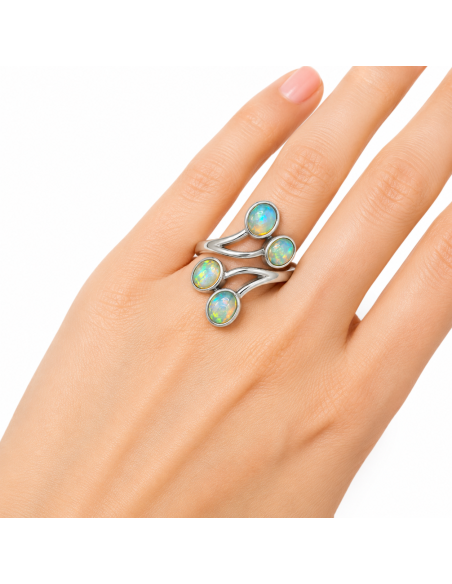 Bague réglable en Argent et Opale naturelle
