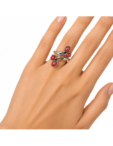 Bague réglable en argent 925 avec Rhodocrosite naturelle