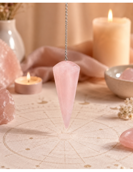 Pendule conique lisse en quartz rose - Harmonisez votre énergie pour la divination