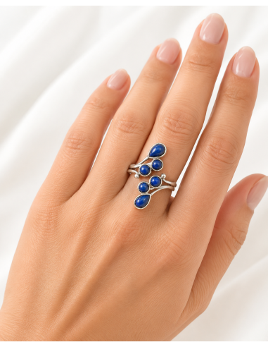 Bague réglable grappe en argent et Lapis lazuli