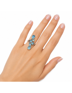 Bague réglable grappe en argent et Aigue marine 2