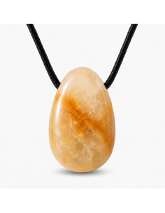 Pendentif percé en Quartz Hématoïde naturel avec cordon noir – Pierre polie – Disponible en jaune, vert ou rouge – Bijou mixte 2