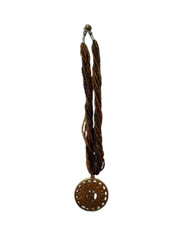 Photo de Collier en perle dorée et marron avec amulette Om et fleur de vie - encens.business - Boutique ésotérique en ligne - vente de