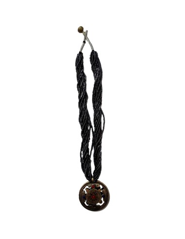 Photo de Collier en perle grise avec double amulette Om népalais - encens.business - Boutique ésotérique en ligne - vente de Collier e