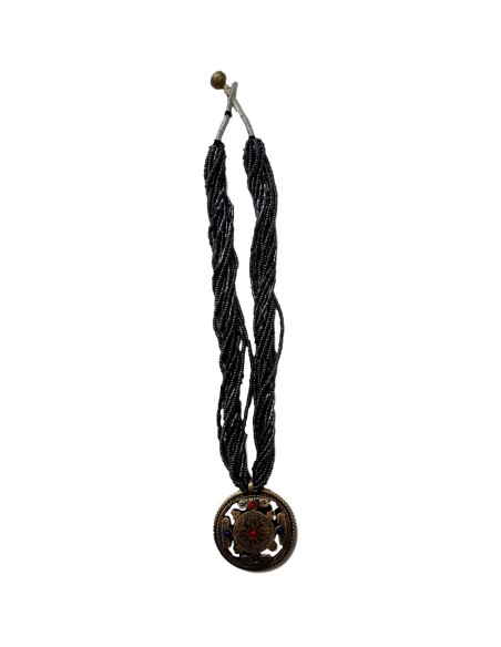 Photo de Collier en perle grise avec double amulette Om népalais - encens.business - Boutique ésotérique en ligne - vente de Collier e