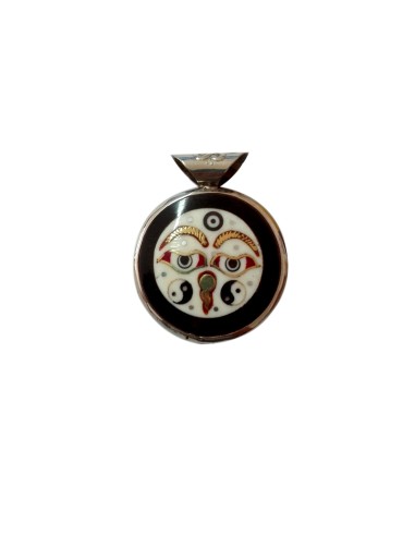 Photo de Amulette double en émail masque de Bouddha et OM - encens.business - Boutique ésotérique en ligne - vente de Amulette double 