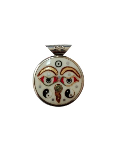 Photo de Amulette double en émail masque de Bouddha - encens.business - Boutique ésotérique en ligne - vente de Amulette double en éma