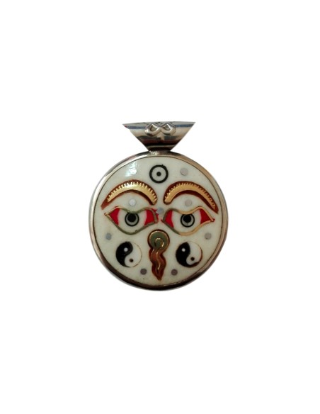 Photo de Amulette double en émail masque de Bouddha - encens.business - Boutique ésotérique en ligne - vente de Amulette double en éma