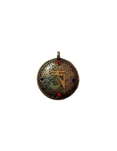 Photo de Amulette double Om sanscrit en métal doré petit modèle - encens.business - Boutique ésotérique en ligne - vente de Amulette d
