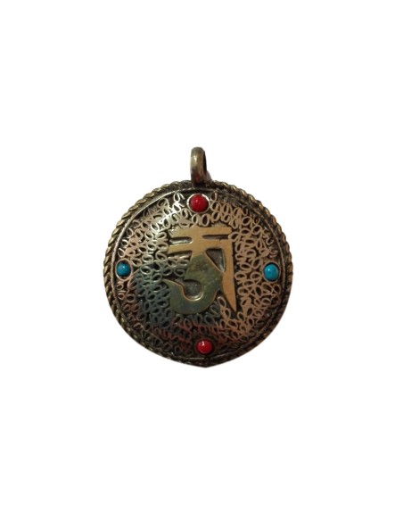 Photo de Amulette double Om sanscrit en métal doré grand modèle - encens.business - Boutique ésotérique en ligne - vente de Amulette d
