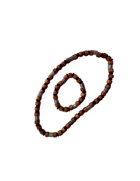 Photo de Parure ethnique bois clair et  argenté - encens.business - Boutique ésotérique en ligne - vente de Parure ethnique bois clair