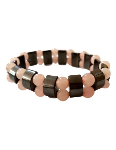 Photo de Gourmette magnétique en hématite et quartz rose - encens.business - Boutique ésotérique en ligne - vente de Gourmette magnéti