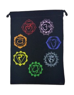 Photo de Bourse de rangement velour noire symboles 7 chakras - encens.business - Boutique ésotérique en ligne - vente de Bourse de ran