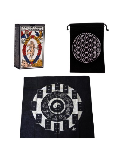 Photo de Coffret voyance : Tapis de tirage + Bourse + Ancien Tarot - encens.business - Boutique ésotérique en ligne - vente de Coffret