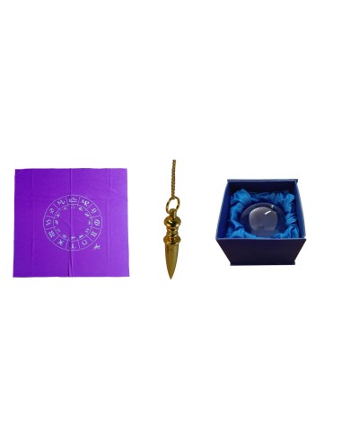 Photo de Coffret mediumtar : Tapis de tirage + Boule de cristal + Pendule - encens.business - Boutique ésotérique en ligne - vente de 