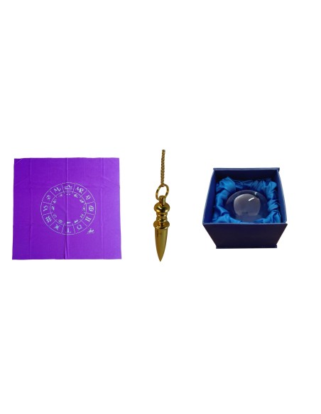 Photo de Coffret mediumtar : Tapis de tirage + Boule de cristal + Pendule - encens.business - Boutique ésotérique en ligne - vente de 