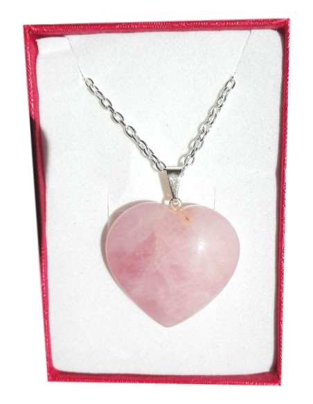 Photo de Pendentif coeur en Quartz rose avec sa chaîne en argent - encens.business - Boutique ésotérique en ligne - vente de Pendentif