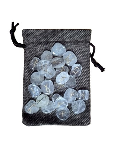 Photo de Set de 25 runes en cristal de roche avec pochette - encens.business - Boutique ésotérique en ligne - vente de Set de 25 runes