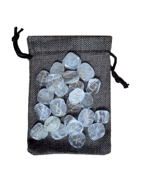 Photo de Set de 25 runes en cristal de roche avec pochette - encens.business - Boutique ésotérique en ligne - vente de Set de 25 runes