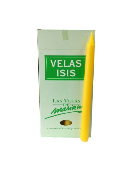 Photo de Boîte de 18 bougies Velas Isis I jaune - encens.business - Boutique ésotérique en ligne - vente de Boîte de 18 bougies Velas 