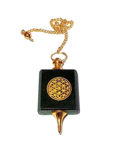 Photo de Pendule doré en Agate noire et fleur de vie - encens.business - Boutique ésotérique en ligne - vente de Pendule doré en Agate