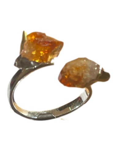 Photo de bague réglable en métal argenté et pointe en citrine - encens.business - Boutique ésotérique en ligne - vente de bague réglab