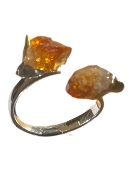 Photo de bague réglable en métal argenté et pointe en citrine - encens.business - Boutique ésotérique en ligne - vente de bague réglab