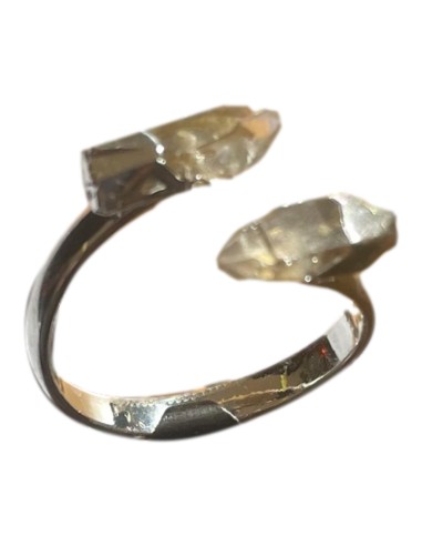 Photo de bague réglable en métal argenté et pointe de quartz fumé - encens.business - Boutique ésotérique en ligne - vente de bague ré